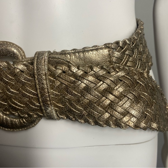 Metallic gold-tone braided Faux leather Wide belt Boggit 00 size 32 - Picture 4 of 11